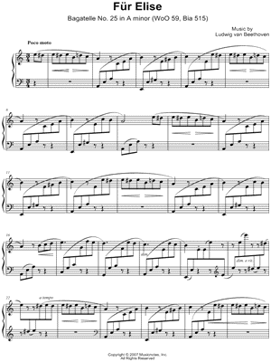 Beethoven Music Sheet For Piano Fur Elise