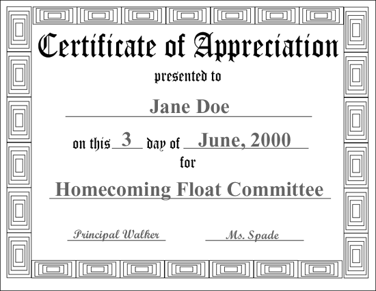 Certificate Of Appreciation Sample Wording