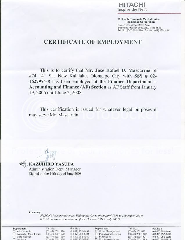 Certificate Of Employment