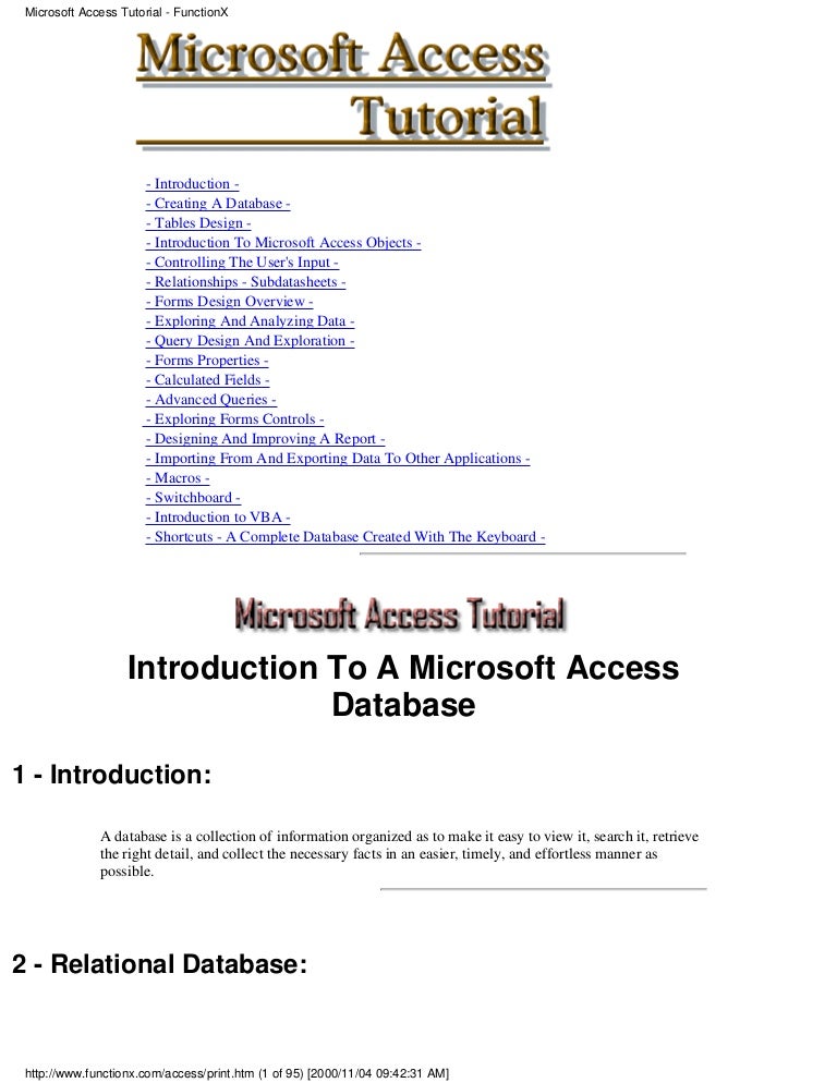 Microsoft Access 2003 Tutorial Pdf