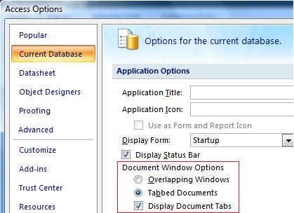 Microsoft Access 2007 Interface