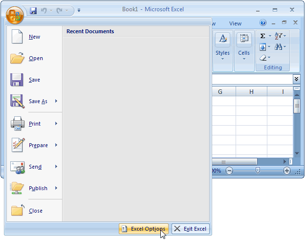Microsoft Excel 2007 Window