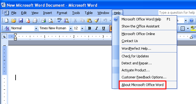 Microsoft Word 2003 Parts