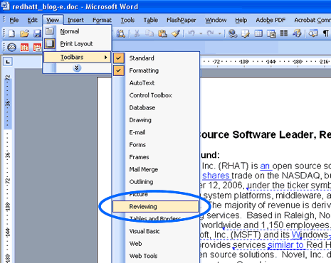 Microsoft Word 2003 Toolbar