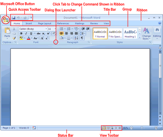 Microsoft Word 2007 Parts And Function
