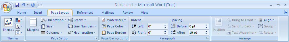 Microsoft Word 2007 Ribbon Layout