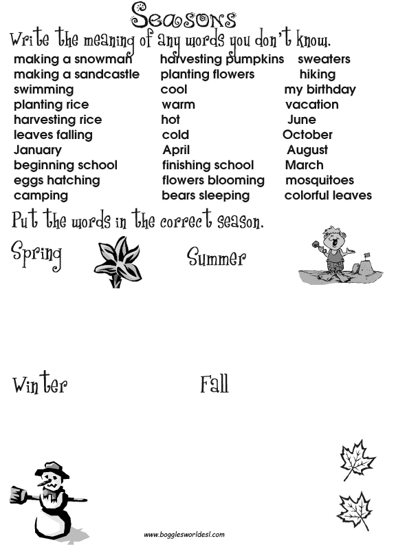 Seasons Of The Year Worksheet