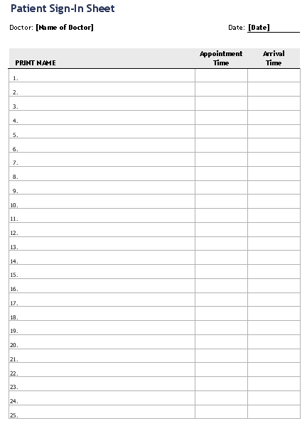 Sign Up Sheet Template Microsoft Word